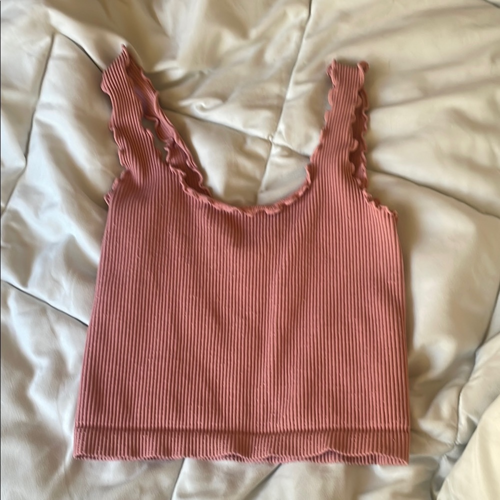Pink Cropped Tank Top With Frills